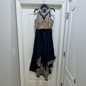 Tiffany Designs size 8 - high low two piece dress (navy with gold)